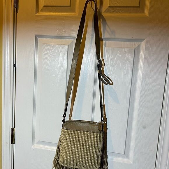 Ghurka made in Italy leather & textile Khaki woven & fringe small crossbody bag - Picture 5 of 16